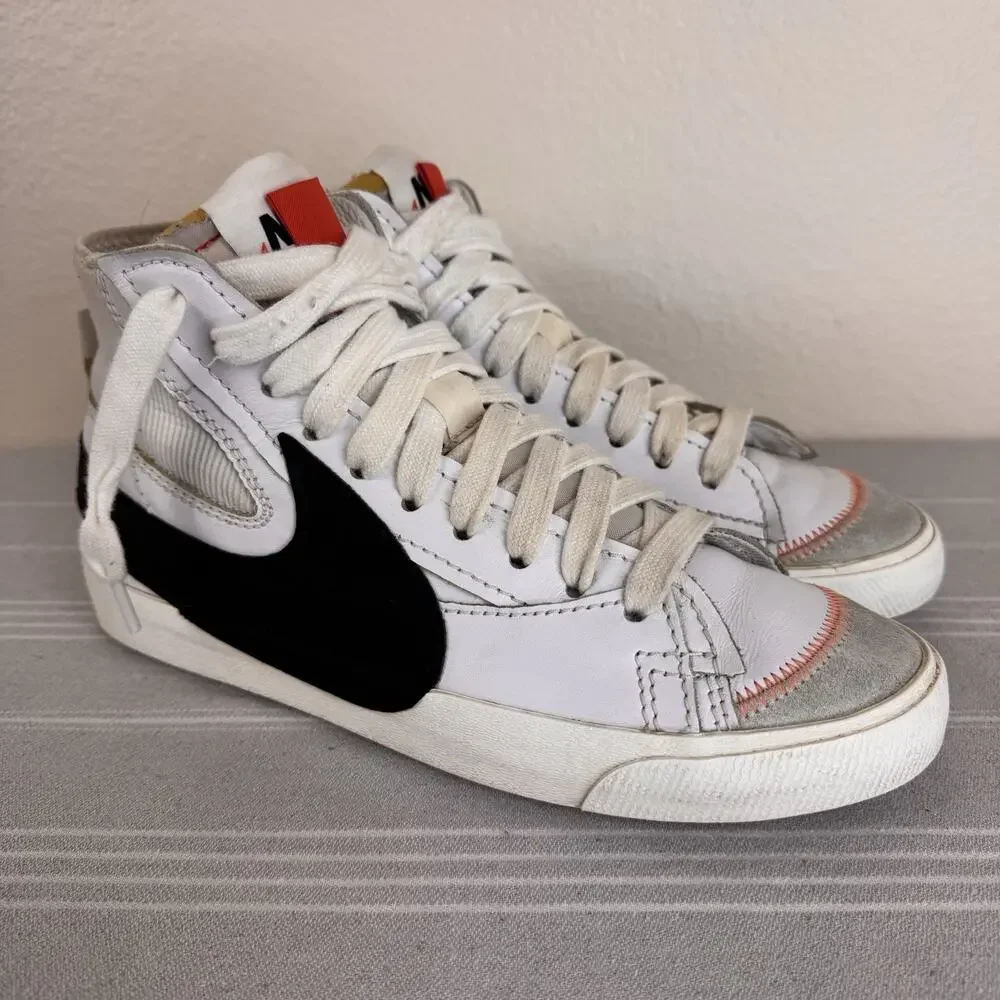Men’s Nike Blazer Mid 77 Jumbo Swoosh Lace Up Leather Sneakers White Black 11